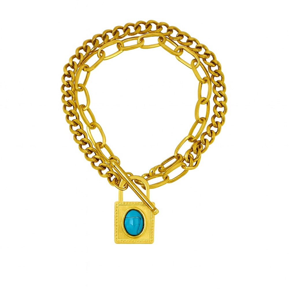 NEW 18K GOLD PLATED TURQUOISE CHARM CUBAN BRACELET – LUXE BOUTIQUE PIECE